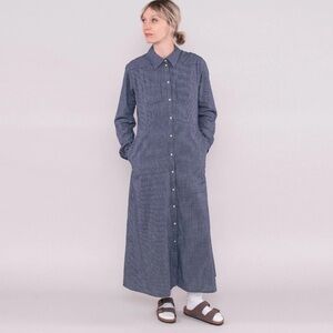 Nudie Jeans Selma Maxi Dress Pearl Button Snap Long Sleeve Cotton Medium